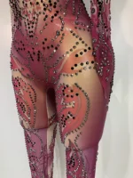Sparkly Rhinestone Sexy Mesh Bodycon Jumpsuit Nightclub Bar Evening Party Gogo Dancer Clothing Drag Queen Outfit Stage Costume - Image 6