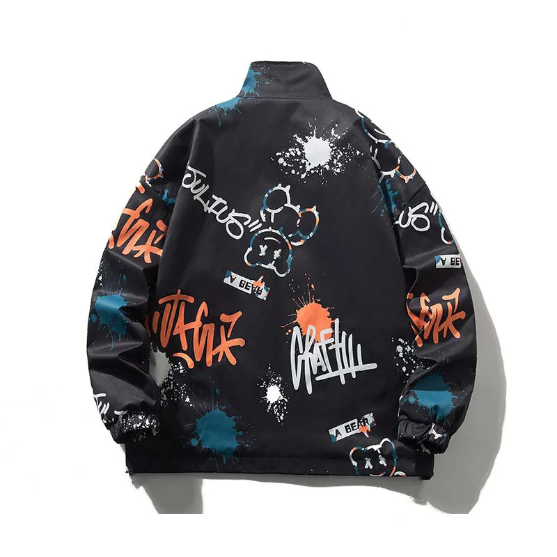 Hsa 2022 Autumn Winter Men\'s New In Parkas Fall Casual Cartoon Graffiti Jackets Black White Harajuku Chic Hip Hop Male Coat