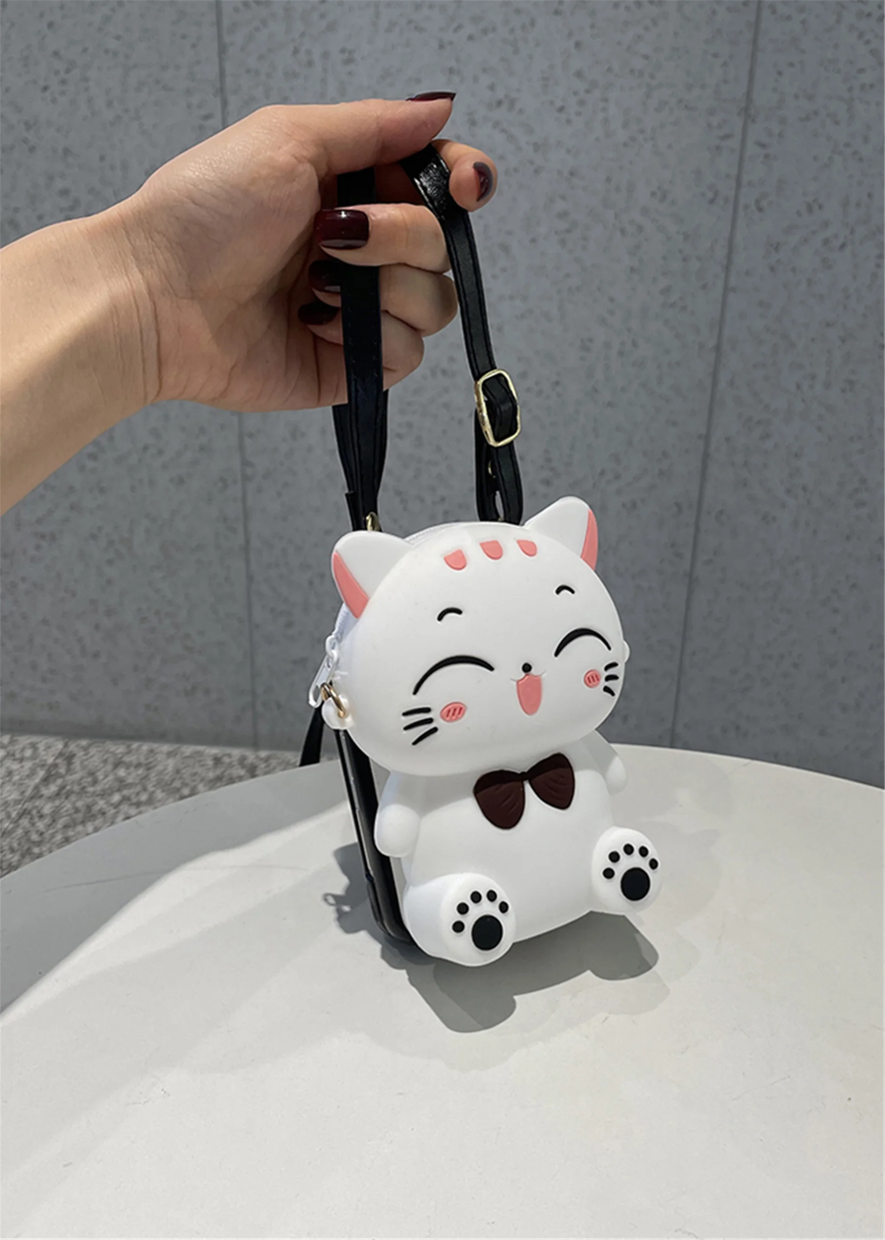 Cute Korean Crossbody Leather Lanyard Cat Coin Purse Card Wallet Case