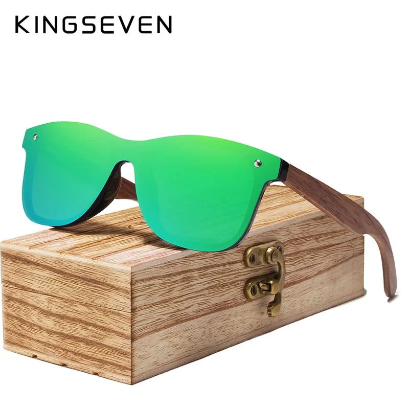 KINGSEVEN UV400 Sunglasses For Men Polarized High Quality Eye Protection Glasses Women Walnut Wood Handmade Eyewear Gifts
