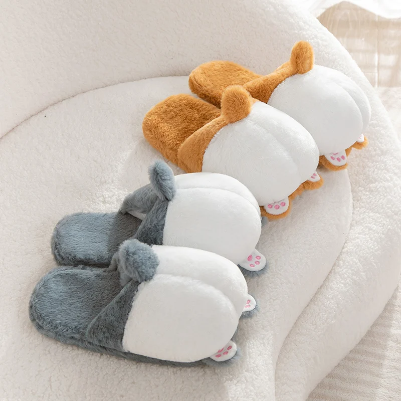 Pantofole Invernali Simpatiche Corgi Peluche Donna: Calde E Antiscivolo Con Faccia Di Cane, Taglia 35-38