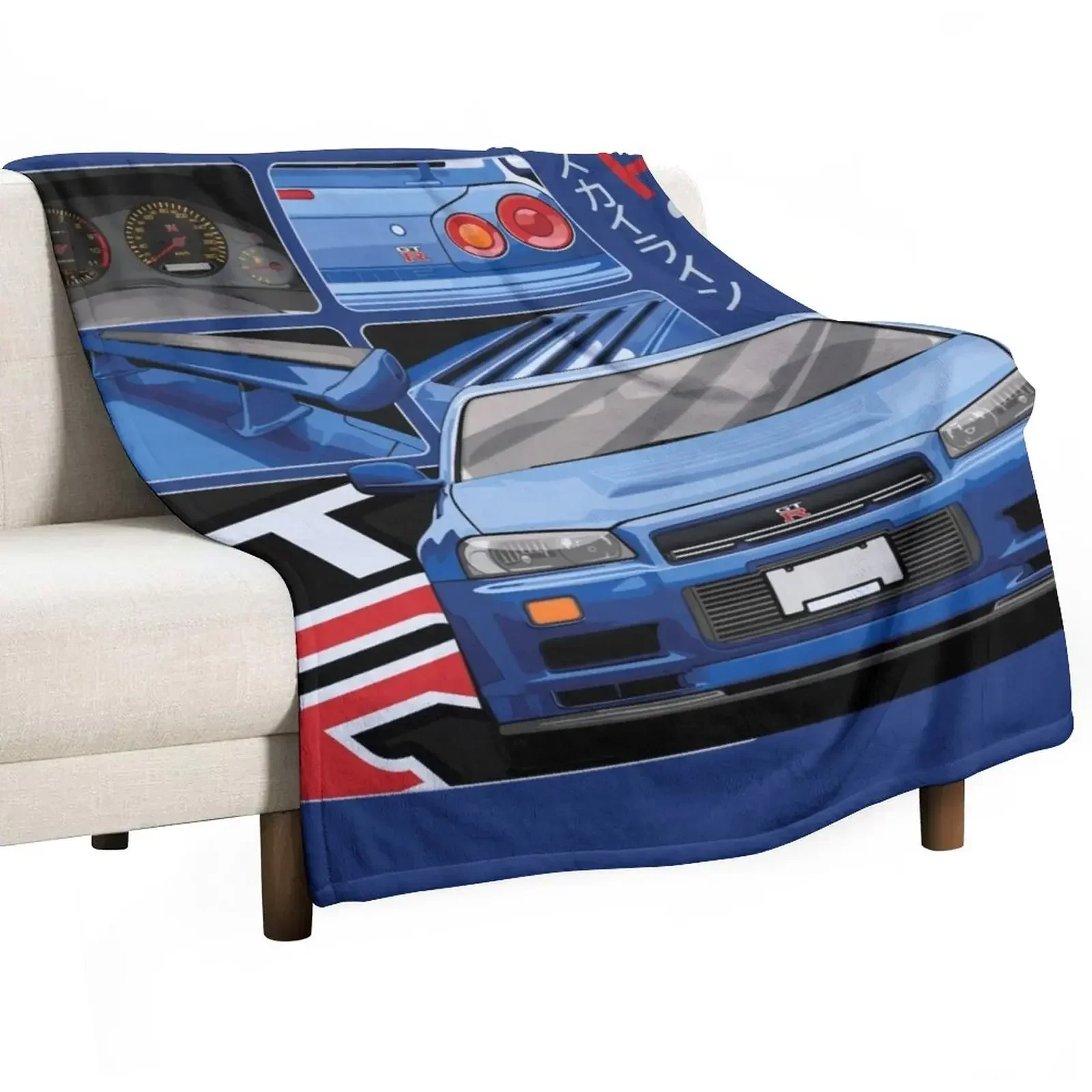 

Skyline GTR R34 Blue Drawing Vector Throw Blanket Giant Sofa Furrys Summer Beddings Hairy Blankets