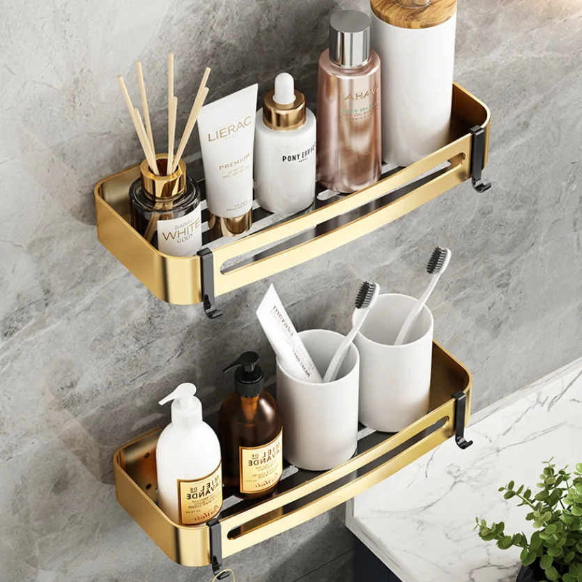 Corner Gold / Black Brass Triangle Wall Mounted Shower Caddy Basket