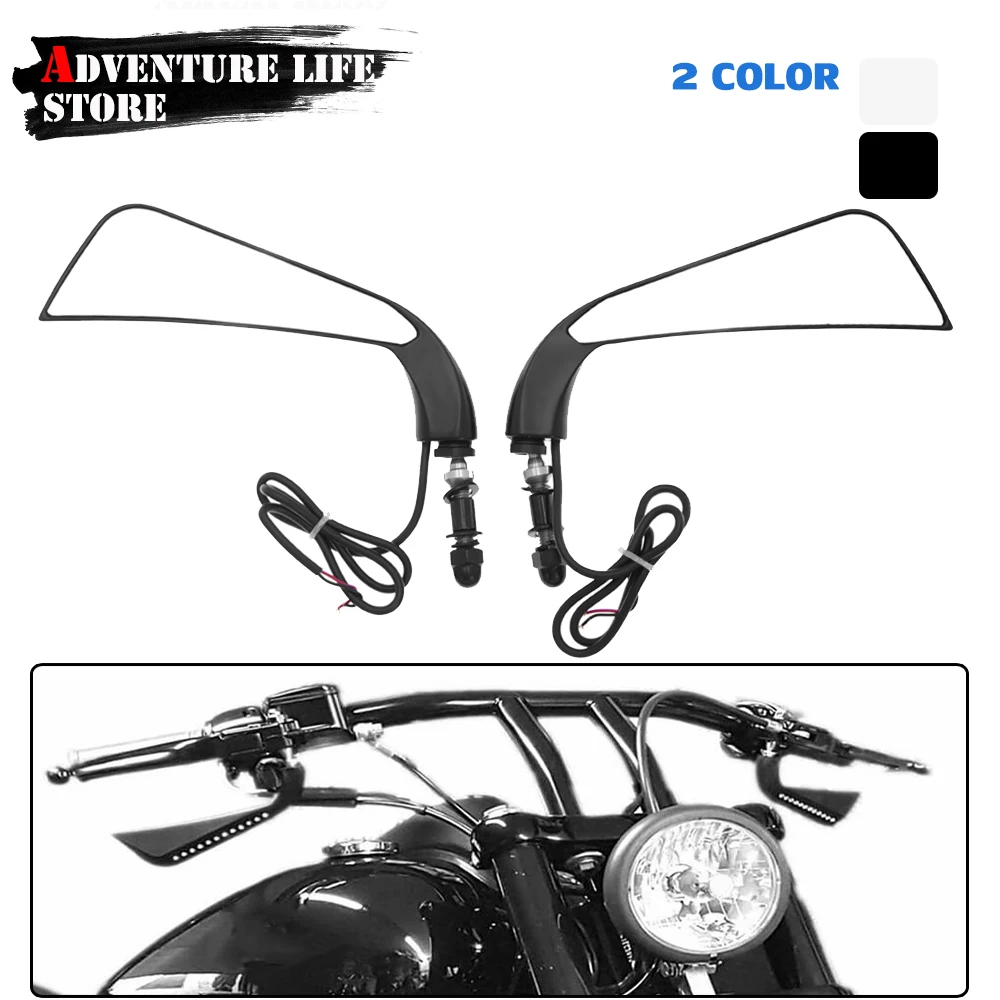 

For Sportster XL1200 XL883 Motorcycle Mirrors For Harley 8mm Thread Rearview Mirrors Back Side Flat Mirror LED Turn Signal Light