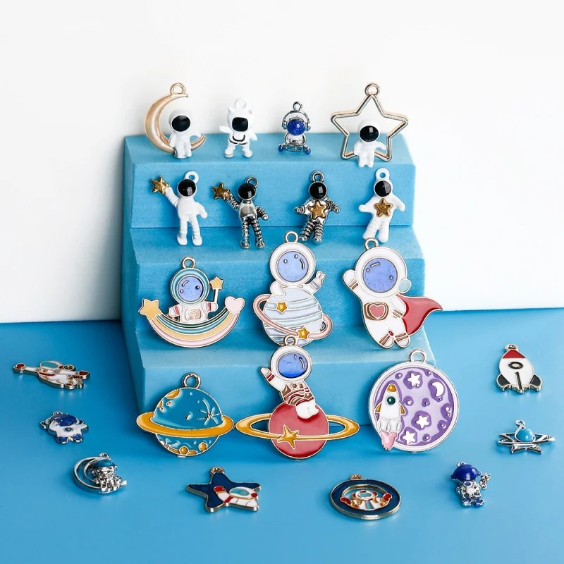 

50PCS Enamel Astronaut Moon Star Rainbow Rocket Space Planet Charms For Jewelry Making DIY Earrings Bracelet Pendant