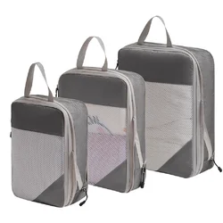 Set of 3 Travel Compression Packing Cubes - Luggage Organizer and Essentials - 3pcs (GRAY)