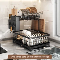 1 Or 2-Tier Space-Saving Kitchen Dish Drying Rack, Multifunctional Dish Rack, Rustproof Kitchen Dish Drying Rack With Drainboard 1