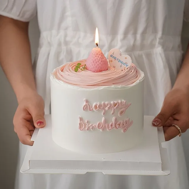 Torta Gyertya Rózsaszín Eper Illatos Gyertyák Kreatív Otthoni Dekoráció Díszek Gyermek Születésnapi Topper - Image 3