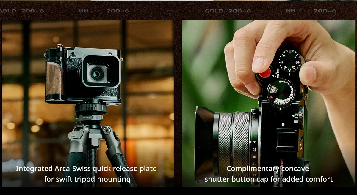 SmallRig L-Shape Mount Plate with Wooden Handle for FUJIFILM GFX100RF, with Shut