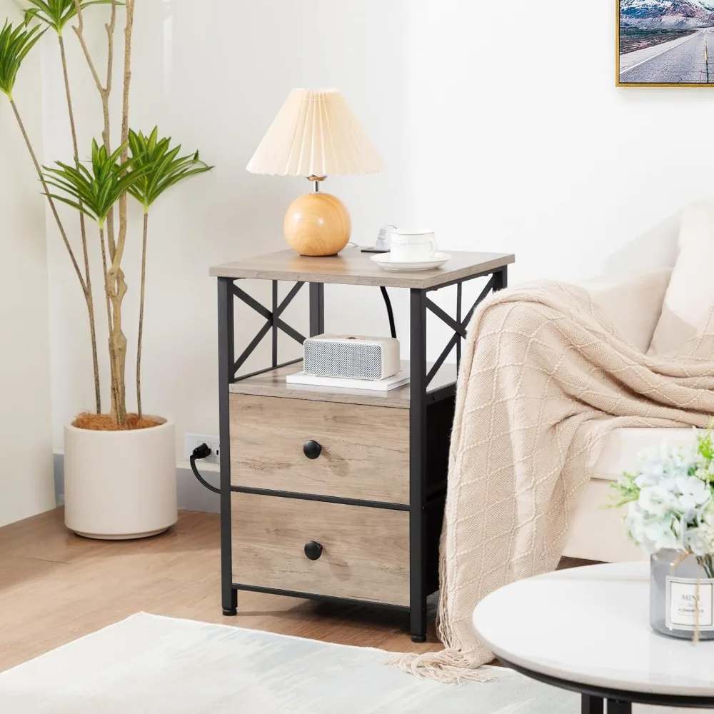 Night Stand Set 2, Nightstand with Charging Station, End Tables Living Room with USB Ports and Outlets 6