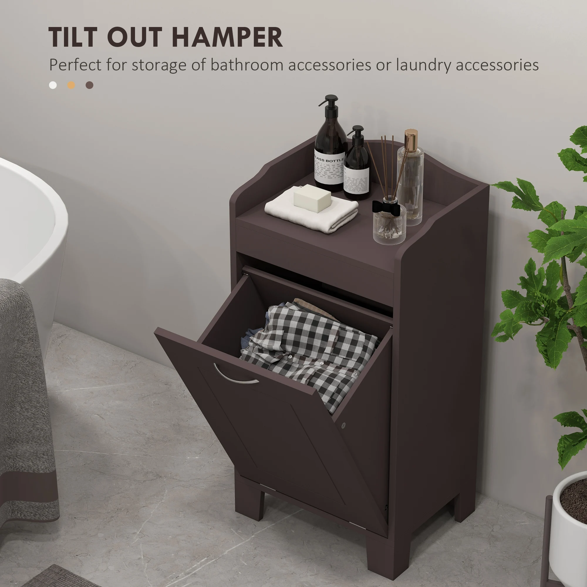Homcom 31" Tilt Out Laundry Hamper, Free Standing Home Organizer Hamper, Bathroom Storage Cabinet, Coffee 4