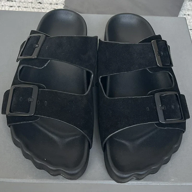 

Fashion Runway Summer Outdoors Casual Black Slippers Women's Open Toe Round Toe Double Buckle Strap Thick Bottom Sandal