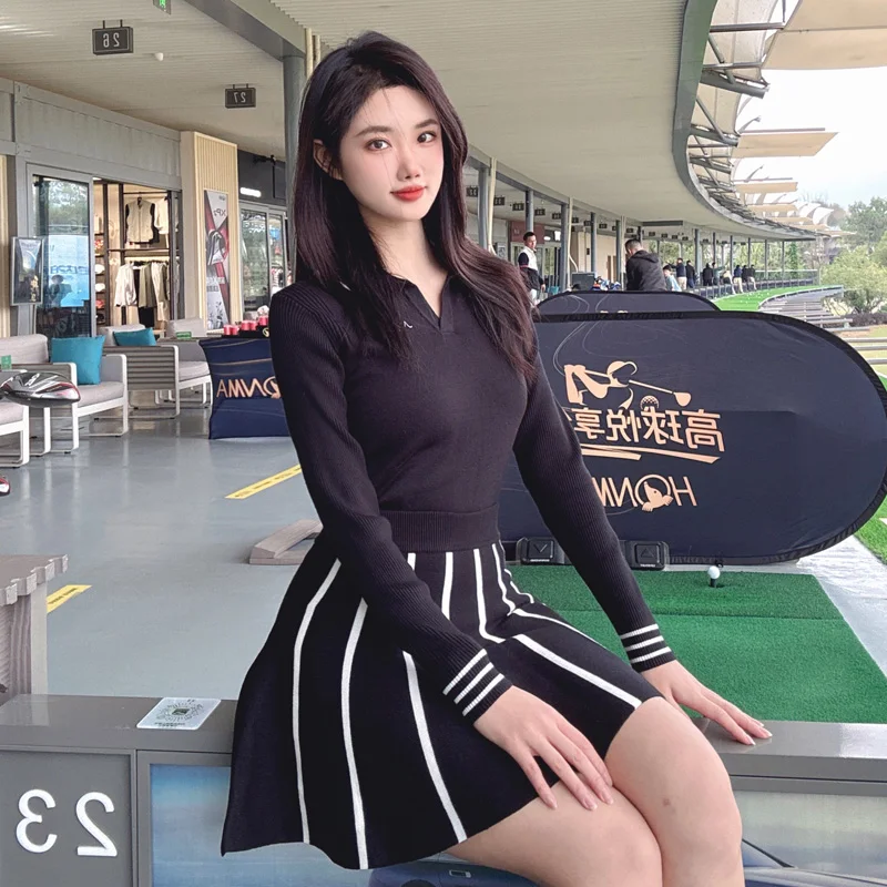 Autumn and Winter Golf Women's Sweater Elastic Comfortable Warm Long Sleeve Top High Quality Outdoor Leisure Sports Suit Skirt