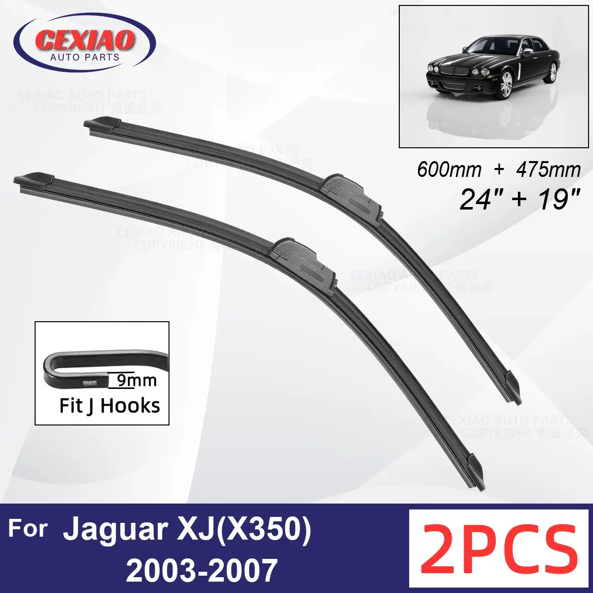 

Стеклоочистители для автомобиля Jaguar XJ(X350) 2003-2007, мягкие резиновые стеклоочистители для лобового стекла, стеклоочистители для автомобиля 24 дюйма + 19 дюймов 600 мм + 475 мм