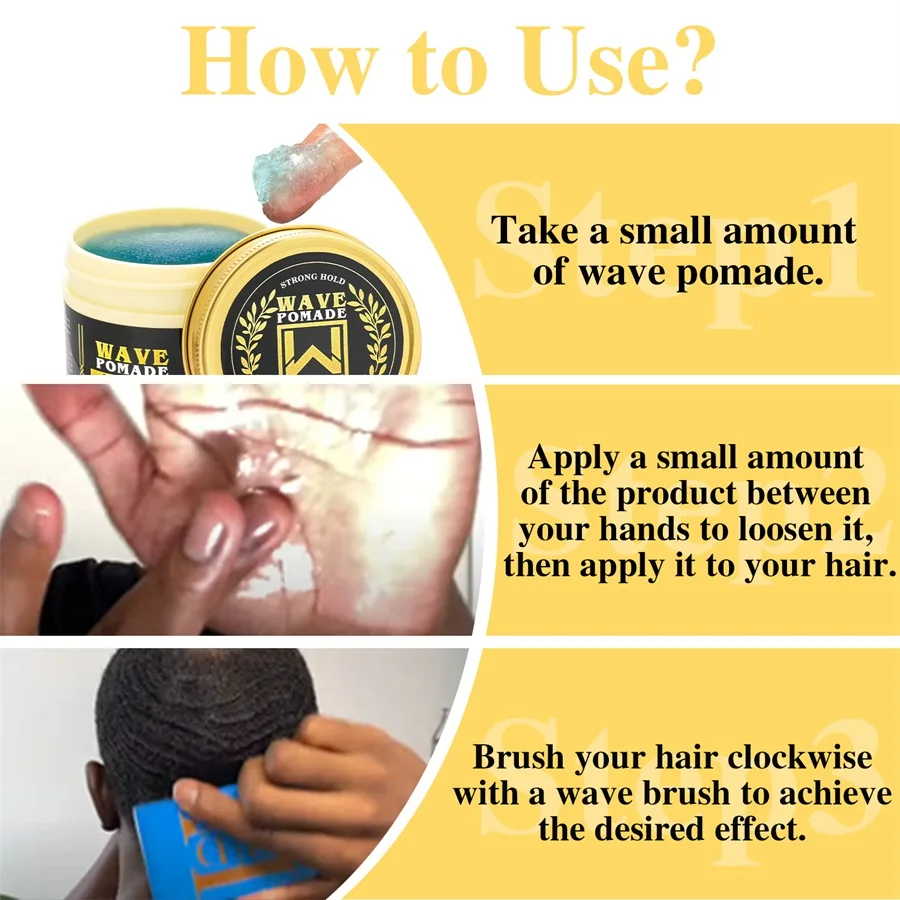 Natural Shea Butter Wave Control Pomade Strong Hold Layered Hair Clay High Shine Nourish Scalp 360 Style Wave Styling Hair Cream 4