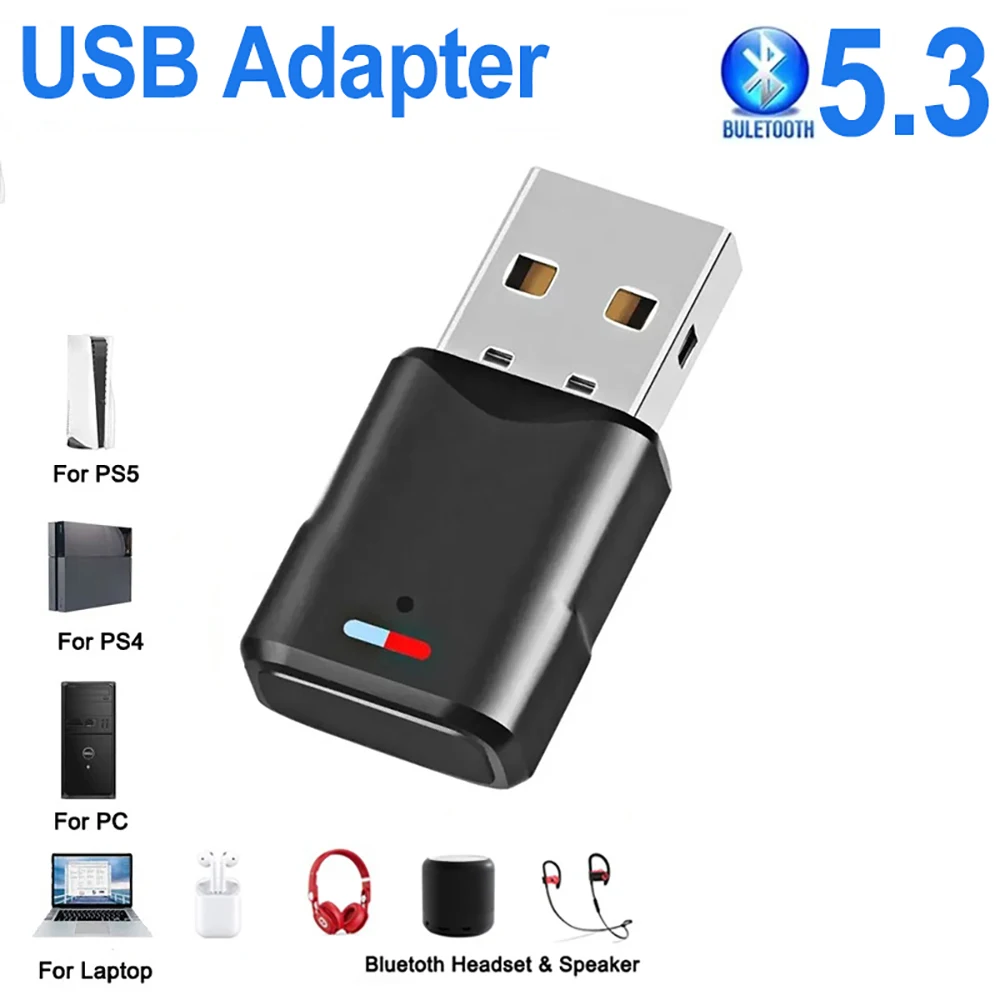 USB Bluetooth 5.3 Audio Transmitter Wireless Adapter for Macbook PC Notebook PS4 Pro PS5 Switch USB Bluetooth Dongle Receiver