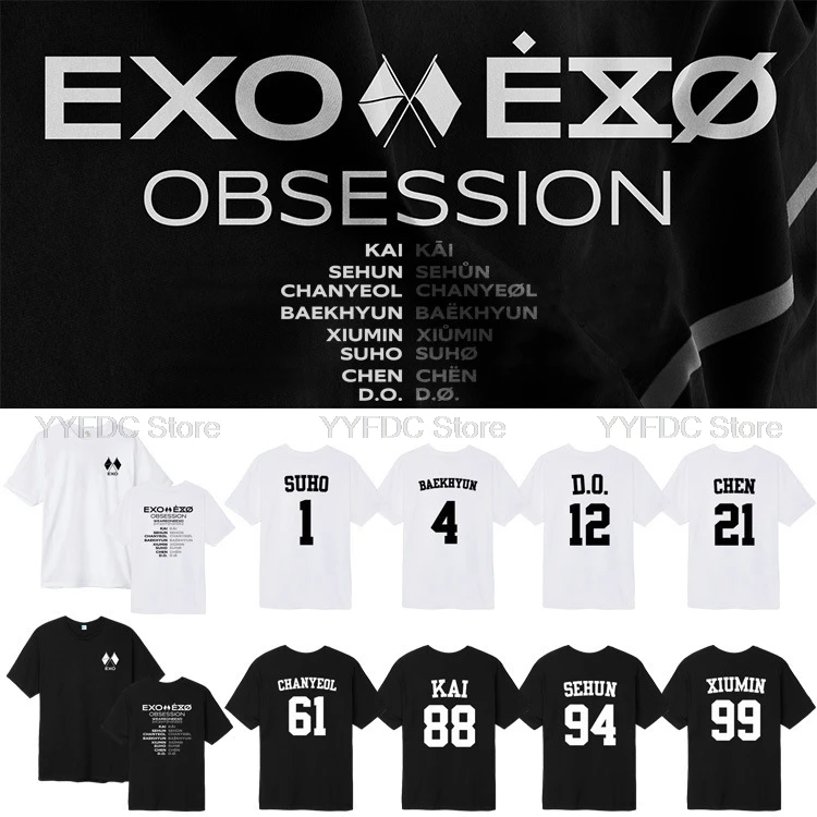 Футболка EXO Same Se Hun XIUMIN SUHO BAEK HYUN CHEN CHANYEOL D.O. Футболка KAI для женщин и мужчин, летняя футболка из 100% хлопка, топы с эмблемой экзо