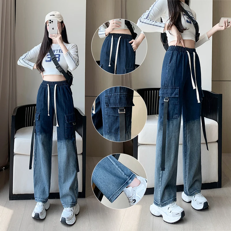 

Women's jeans color-changing tooling jeans women 2024 new high-waisted fashion casual simple wide-leg pants