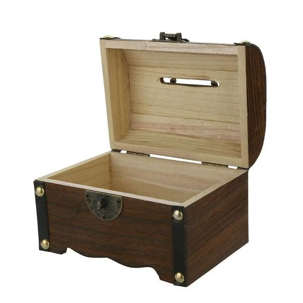 Vintage Treasure Storage Box Wooden Treasure Chest Box Decorative Wood Storage Trunk with Lock