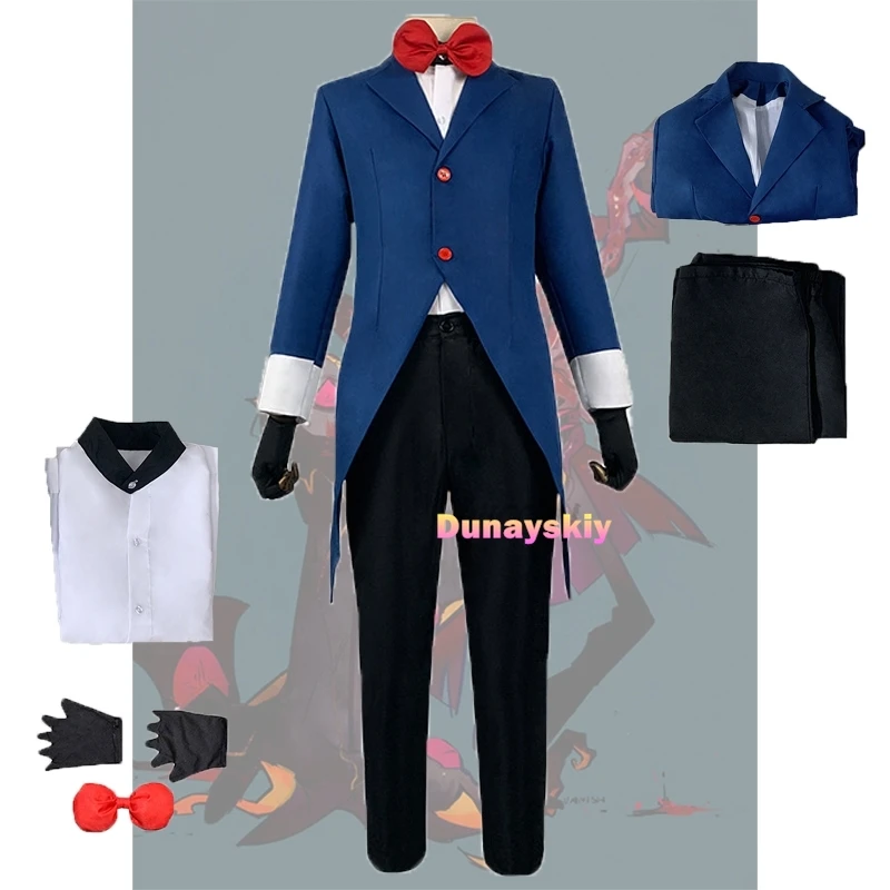 

Hazbin Cosplay Hotel Helluva Boss Moxxie Cosplay Costume Adult Tuxedo Uniform Outfit Halloween Carnaval Clothing bule suit cos