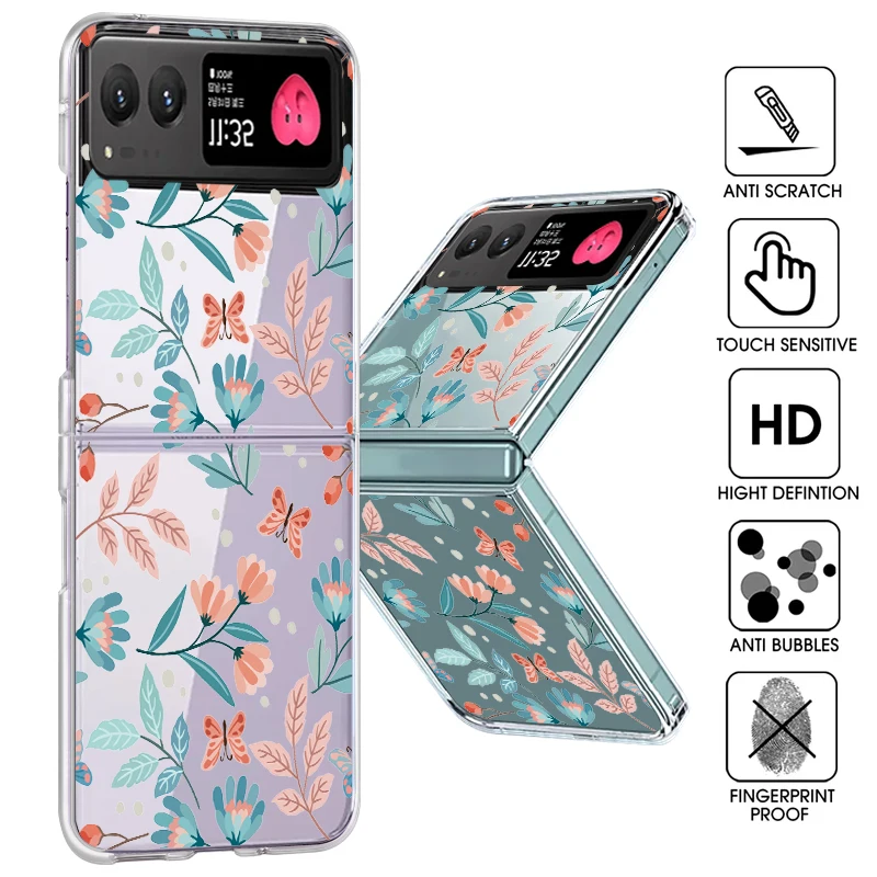 Clear Hard PC Phone Cover with Floral Design and Shockproof Bumper