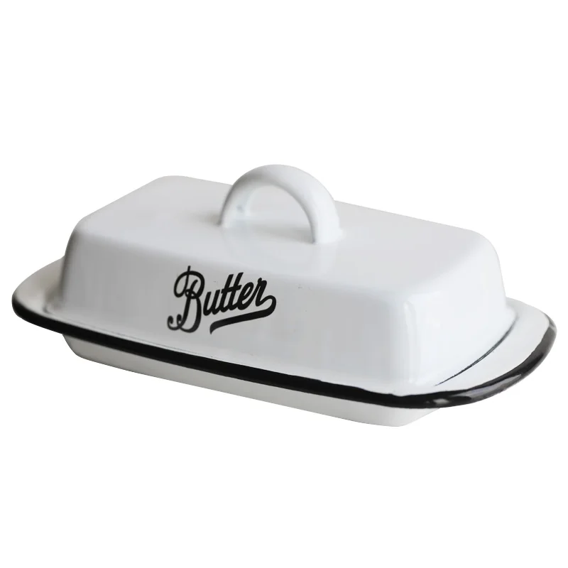 Enamel Butter Plates Snack Tray Dinnwerware Sets Serving bakjes met deksel butter dish with lid platos butter storage box