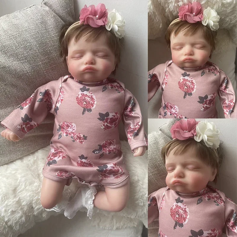 

48CM Rosalie Handmade Reborn Sleeping Baby Doll 3D Skin with Hand-Root Hair Visible Newborn Reborn Baby Dolls Toys
