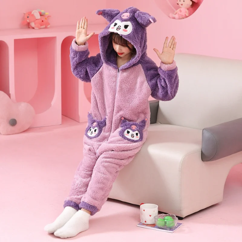 

Пижама Sanrio Melody цельный, зимняя, плюшевая, с капюшоном, очень плотная домашняя одежда для мальчиков и девочек