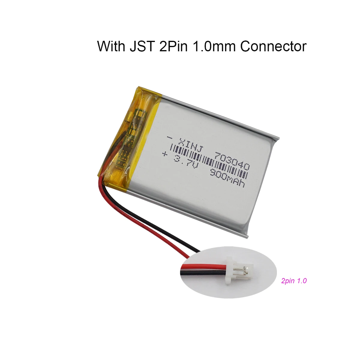 3.7V 900mAh 3.33Wh Li-Polymer Replacement Li Lipo Battery 703040 JST 2Pin 1.0/1.25/1.5/2.0/2.54mm Connector For GPS Camera LED