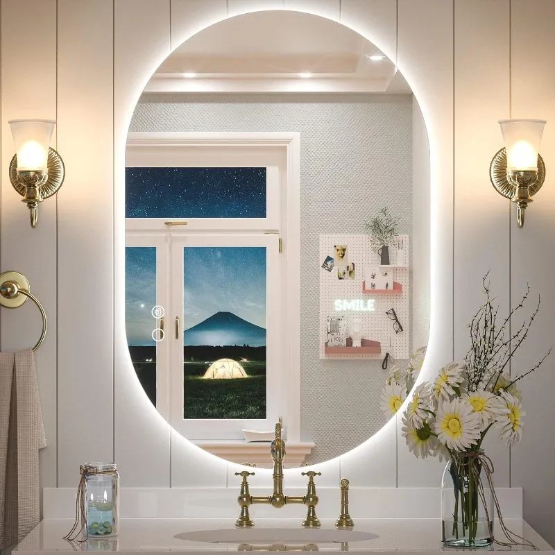 

Oval LED Bathroom Mirror Backlit Bathroom Lighted Vanity Mirror with Lights Anti-Fog Dimmable Wall Mounted Makeup Mirror