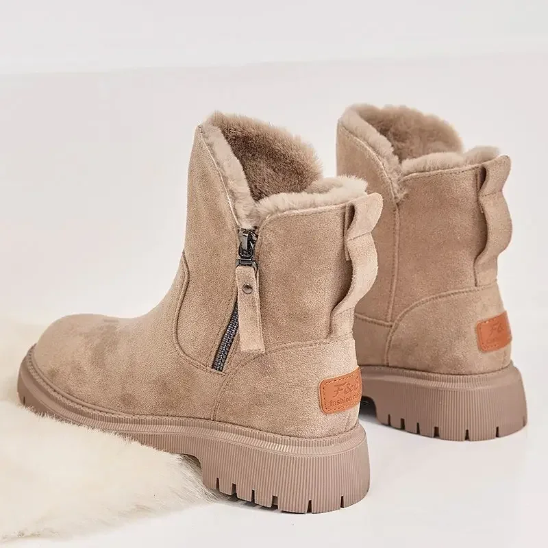

Women's Snow Boots Winter Mid-Tube Plus Veet Thickened Warm Cotton Shoes Fur Integrated Fashion Platform Female Booties