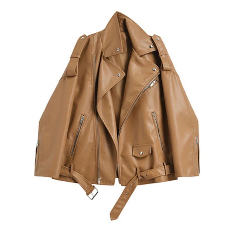 2024 Faux Leather Jacket Women Casual PU Loose Motorcycle Biker Coat  Female Streetwear Oversized Outwear Korean Chic Autumn New