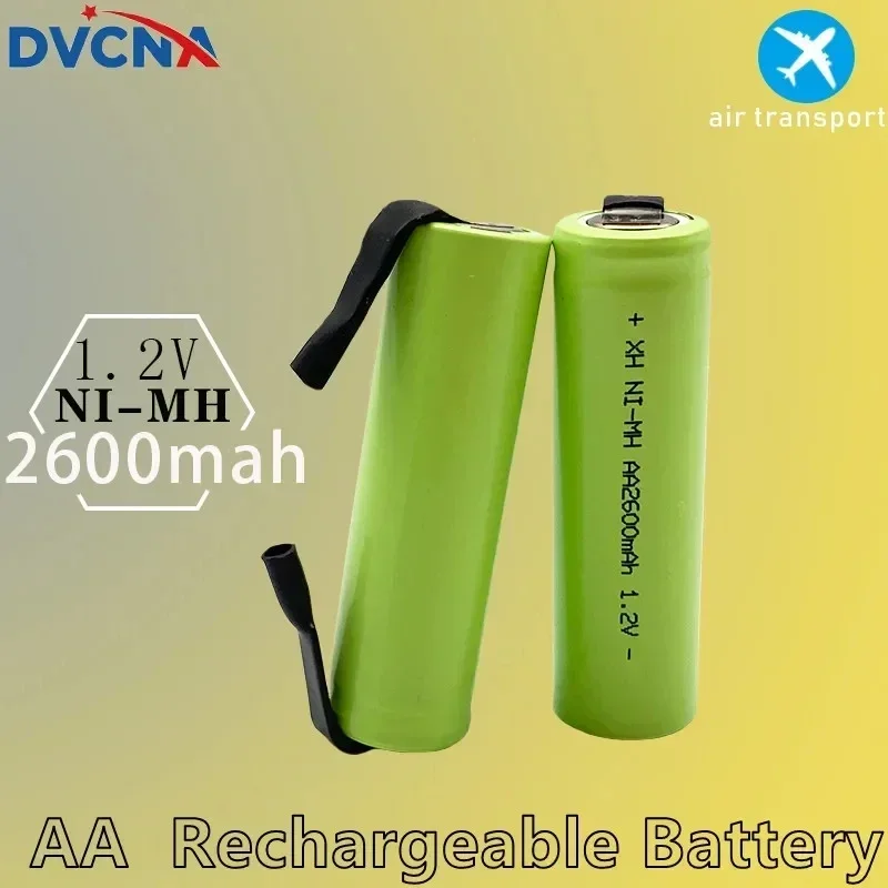 

1.2V AA Rechargeable Battery, 2600mah, NI-MH Cell, Green Housing with Solder Tabs for Philips Electric Shaver, Razor, Toothbrush