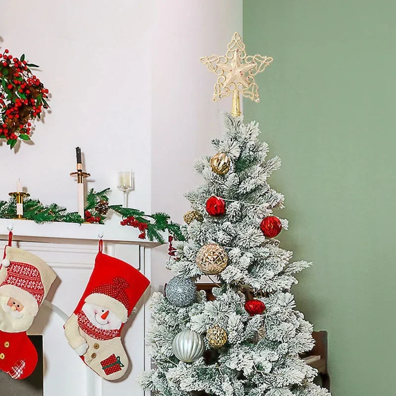 Christmas Tree Top Glitter Gold Silver Star Xmas Tree Snowflake Ornaments Christmas Decoration For Home Natal New Year christmas tree decoration,christmas star decoration