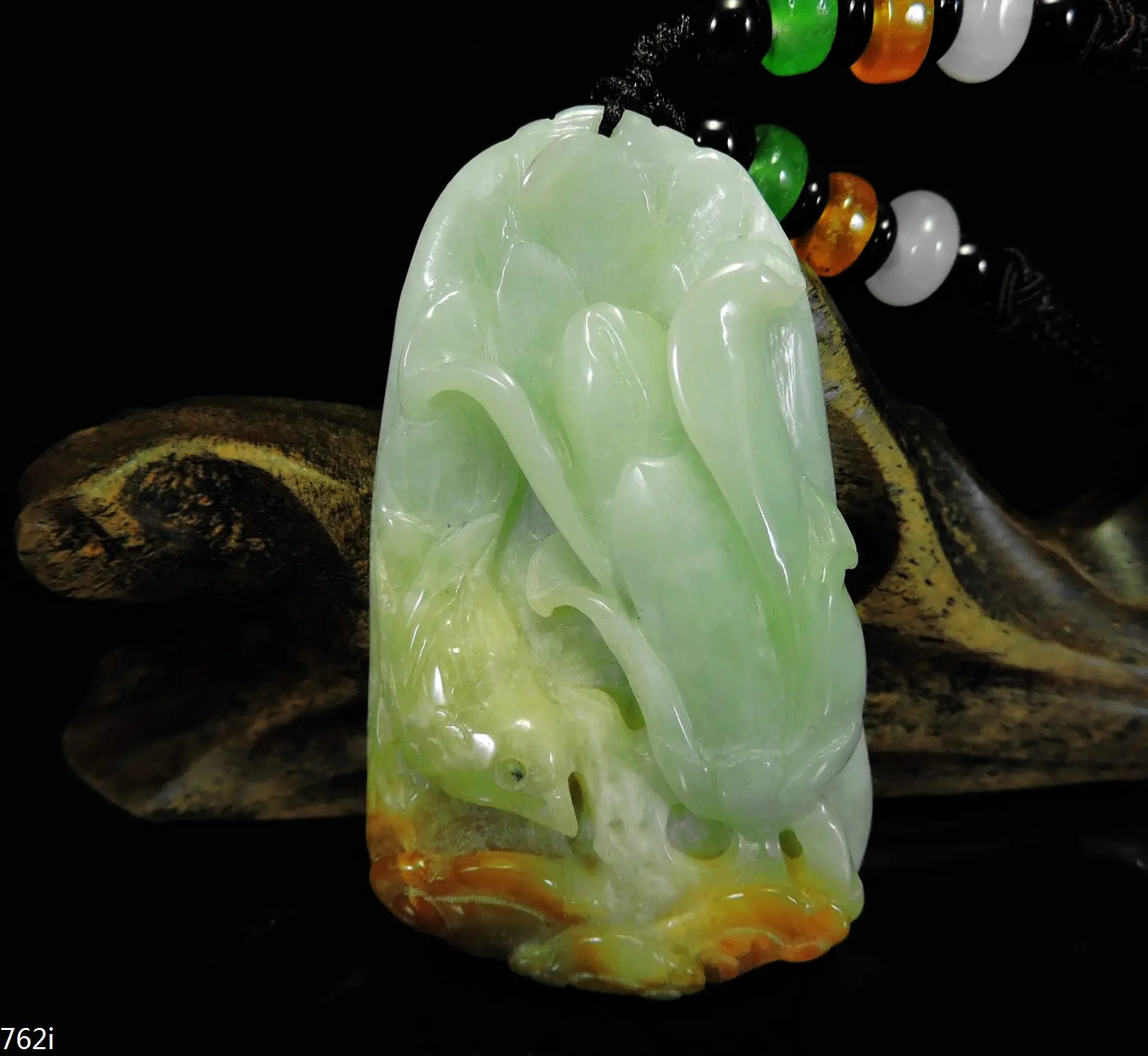 

Jade Jewelry Natural Jade Pendant Necklace Hand-Carved orchid flower&bird Jadeite Necklace Pendant Gift No Treatment 762i