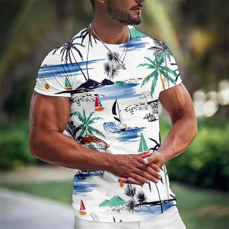 Hawaiian Beach T Shirt Coconut Tree Print Oversized Tee
