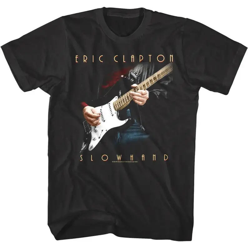

Eric Clapton Men's T-shirt Slowhand Album Cover Black Graphic Tee Rock Band Concert Tour Merch Guitarist Lover Shirt