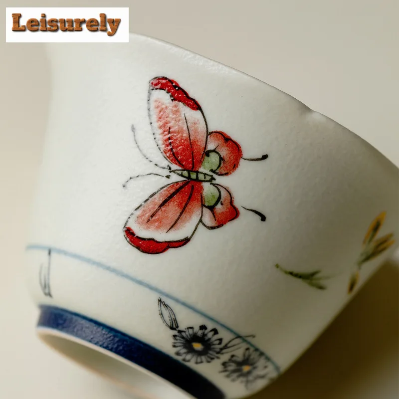 2pc/lot Butterfly Orchid Teacup Ancient Tea Bowl Jug Tea-tasting Smelling Cup Chazhan Master Cups Chinese Tea Tableware 65ml