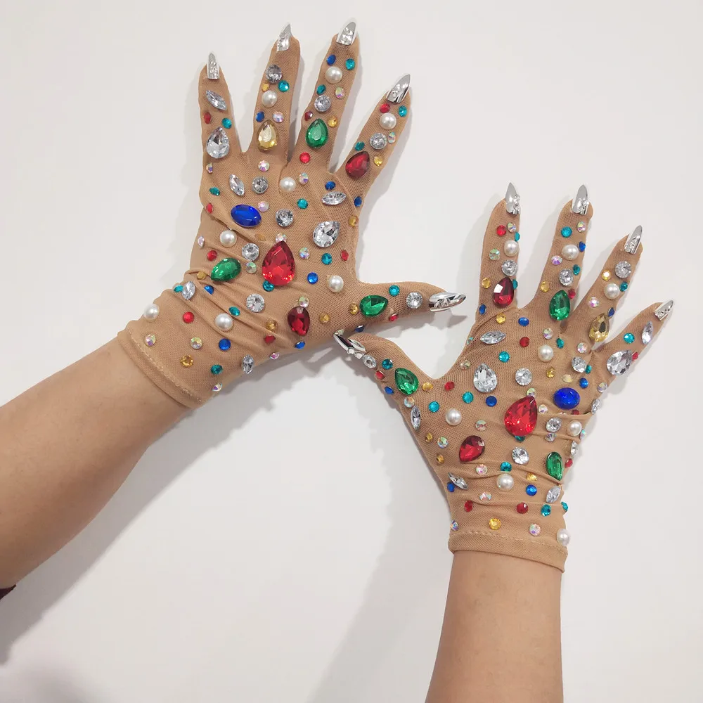

Красочные блестящие сетчатые короткие перчатки, женские свадебные вечерние блестящие перчатки, аксессуары для бара, шоу, сцены