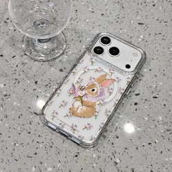 Korean Little Flower Rabbit Magnetic Phone Case with Magsafe Holder - Shockproof Cover - -iPhone 17 Pro (JH142 - 1 - Only Case)