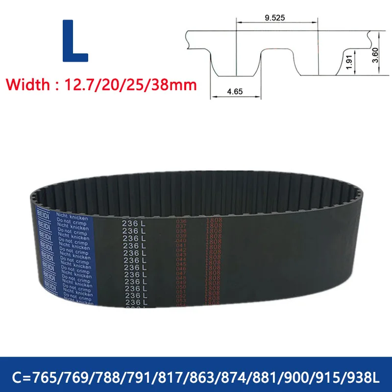 

1PCS L Timing Belt 765/769/788/791/817/863/874/881/900/915/938L Width 12.7 20 25 38mm Rubber Closed Loop Synchronous Belt