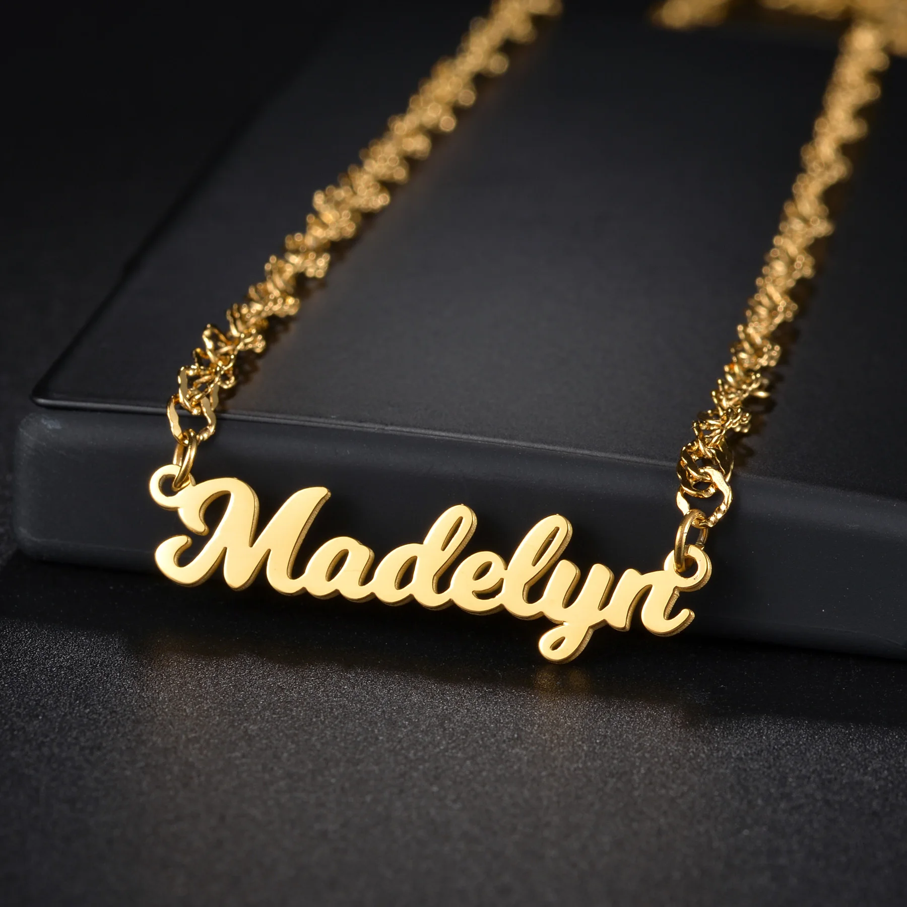 Atoztide Personalized Custom Name Necklaces for Women Stainless Steel Wave Chain Letter Nameplate Pendant Birthday Jewelry Gift