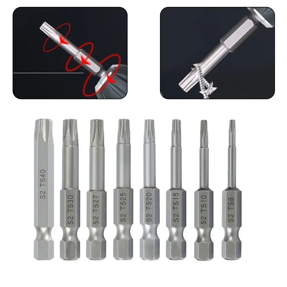 HARFINGTON T5 Torx Head Screwdriver Bit 1/4\" Hex Shank 2\" (50mm) Long Magnetic No Hole Tip Tamper Proof 6 Point Star Screw Driver Drill Bits S2 Steel Industrial Power Screwdrivers