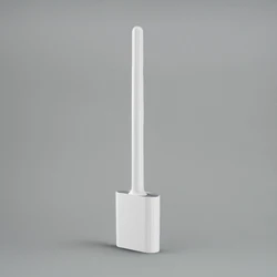 Compact Dual - Purpose Silicone Toilet Brush Set - Soft Bristles for Easy Corner Cleaning, Wall Mounted or Free - Standing (White)