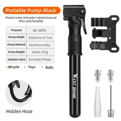 Compact Aluminum Alloy Bicycle Hand Pump - Versatile Tire Inflator (Black)