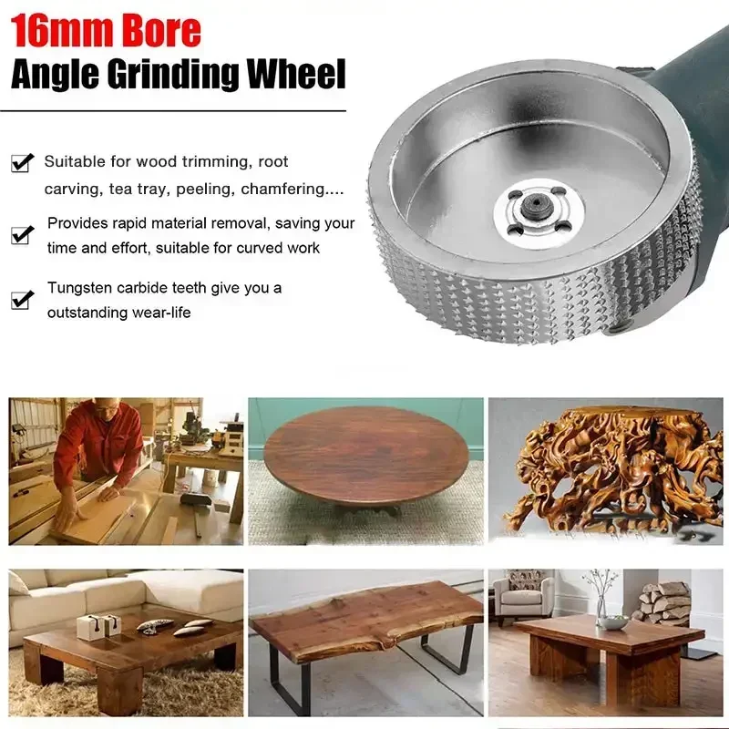Round Wood Angle Grinding & Polishing Wheel - Tungsten Carbide Abrasive Rotary Disc