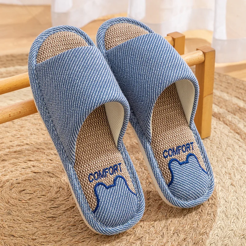2025 New Home Linen Slippers Women Indoor Soft Open Toe Slides Men Floor Bedroom Breathable Non-slip Sandals Couples Flip Flops 4