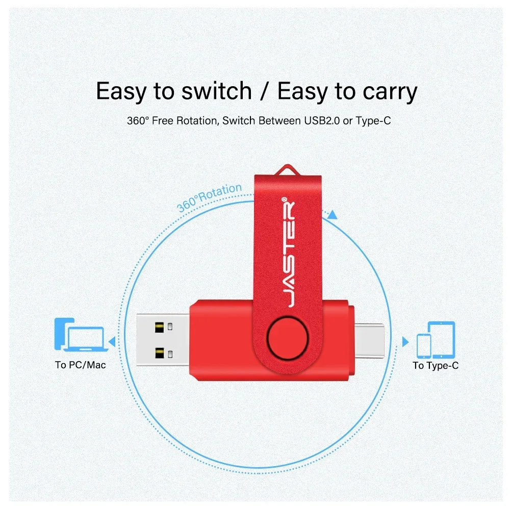 USB Flash Drives para o telefone móvel, Memory Stick vermelho, Pen Drive à prova d'água, 100% Real Capacity Pendrive, TYPE-C, 256GB, 128GB, 64GB, 32GB