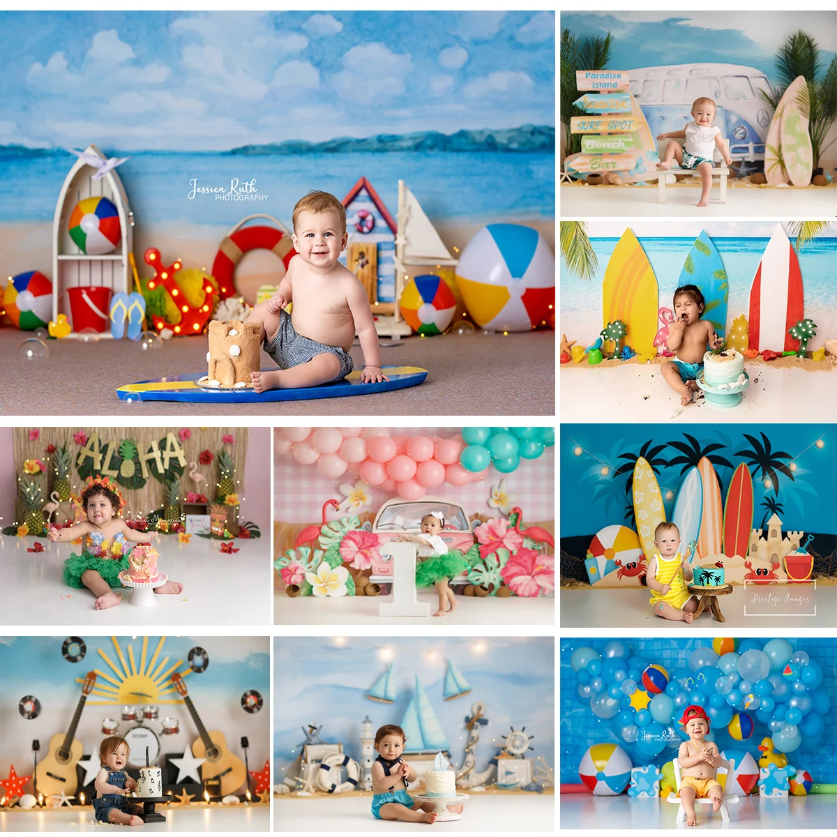 

Summer Beach Paradise Photo Background Sail Boat Kids Birthday Cake Smash Photography Backdrop Aloha Hawaii Photo Studio Props