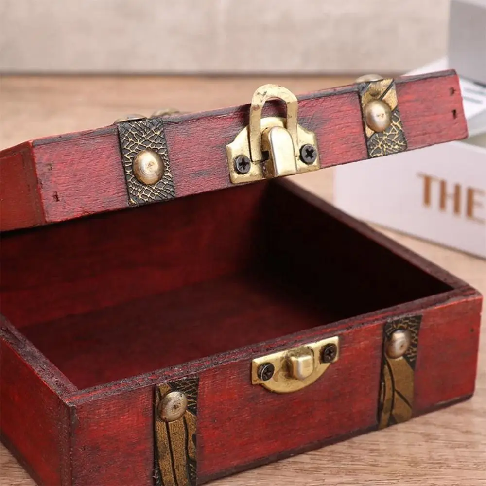 Delicate Wood Treasure Chest Large Capacity with Lock Storage Box Antique Style Ring 4